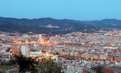 Fototapeta na wymiar Spain, Cityscape of Barcelona at night.