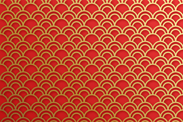 Chinese traditional oriental ornament background, red golden clouds pattern seamless