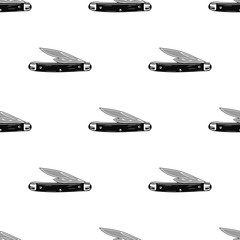 Camping Knife seamless pattern. Silhouette distressed style. Outdoor adventure equipment wallpaper background. Stock vector illustration isolated on white