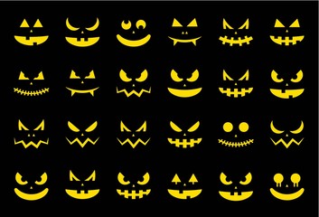 Spooky halloween ghost face icon set, flat design