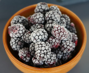 Frozen blackberries in a bowl