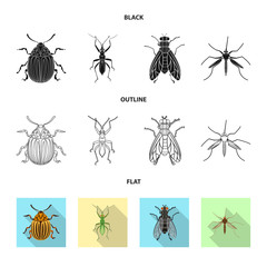 Vector illustration of insect and fly logo. Set of insect and element stock symbol for web.