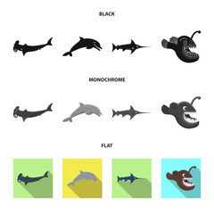 Vector design of sea and animal icon. Collection of sea and marine vector icon for stock.