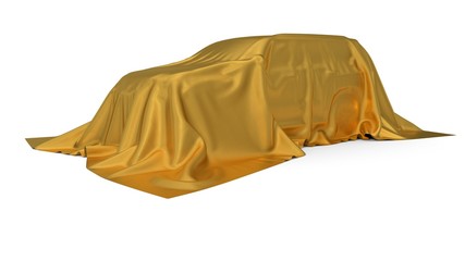 golden silk covered SUV car concept. 3d illustration © kmls