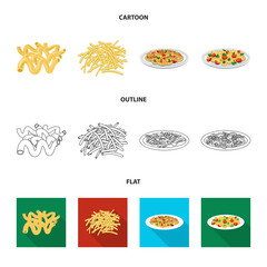 Vector illustration of pasta and carbohydrate symbol. Set of pasta and macaroni stock symbol for web.