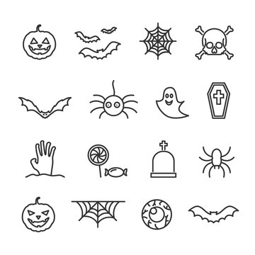 Vector image set of Halloween line icons.