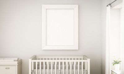 mockup of a white frame on unisex baby room