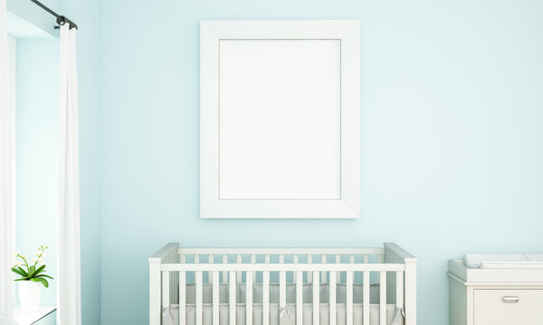 Mockup Of Frame On Blue Baby Room
