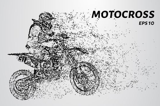 Motocross of particles. Motorcyclist involved in motocross. Motorcyclist jump.