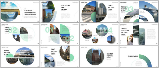 Minimal presentations design, portfolio vector templates with circle elements on white background. Multipurpose template for presentation slide, flyer leaflet, brochure cover, report, marketing.