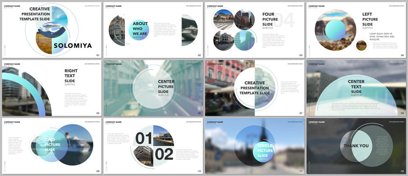 Minimal presentations design, portfolio vector templates with circle elements on white background. Multipurpose template for presentation slide, flyer leaflet, brochure cover, report, marketing.