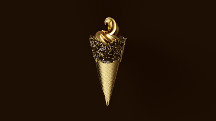 Gold Leaf Ice Cream with Gold Leaf Cone and Black Icing with Gold Sprinkles 3d illustration 3d...