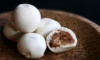 Mini Nopia or Mino. Indonesian cookies with brown sugar. Traditional food from Banyumas, Central Java.