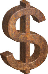 Rusty dollar sign isolated on white background with clipping path