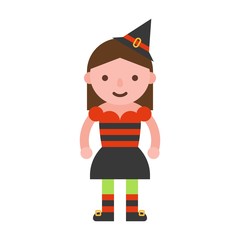witch, children in Halloween costume, flat design