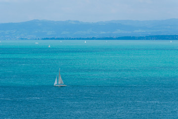 Obraz premium Blue water with many sail boats on german lake