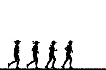 Silhouette  lady  running  on white background