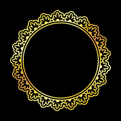 Golden ornamental round floral blank frame