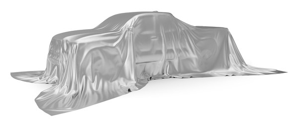 silver silk covered Pickup truck concept. 3d illustration