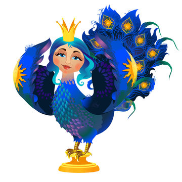 Folk character of the bird with a woman face isolated on white background. Prophetic Gamayun. Vector cartoon close-up illustration.