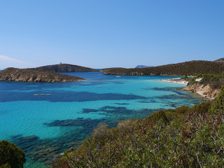 Fototapeta na wymiar Breathtaking turquoise ocean water surrounds the beautiful Mediterranean island.