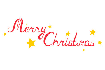 MERRY CHRISTMAS red lettering and golden stars on white background. Vector.