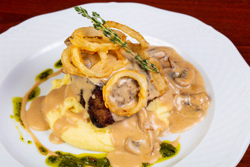 Beef steak with mushroom sauce