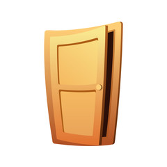 Opened door to dark world. Puzzle mobile game app logo. Vector flat cartoon design. Dark future concept