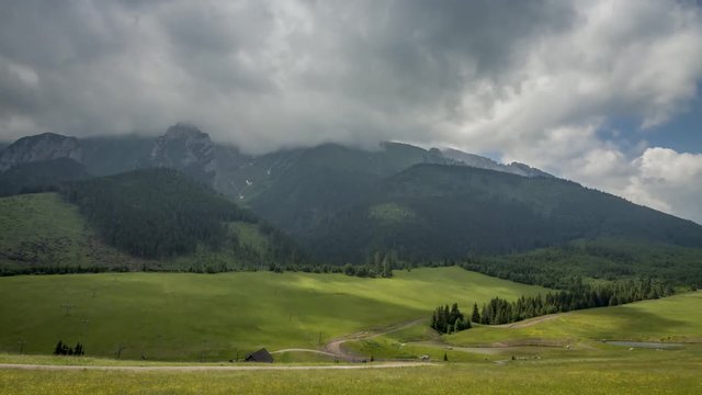 Cloudy day over Bielskie Tatra mountains in summer, Slovakia, timelapse, 4K