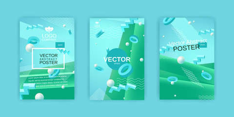 Vector abstract posters set in blue and green colors