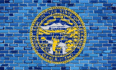 Flag of Nebraska on a brick wall - Illustration, 
The flag of the state of Nebraska on brick background