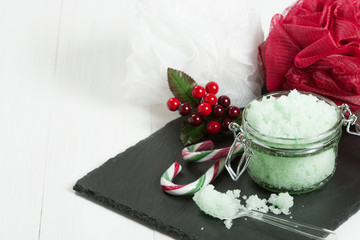 Handmade Mint Scrub With Coconut Oil. Toiletries, Spa Set.