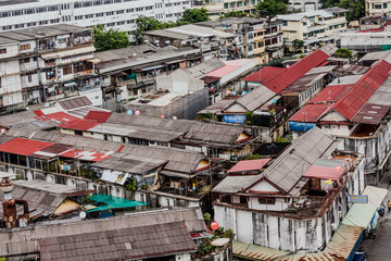 Fototapeta premium Top View of the community in Bangkok Thailand.Small corner.