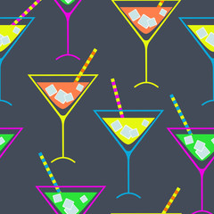 Bright cocktail or wine glasses on dark background. Seamless pattern. Can be used for stationery ,wallpaper , scrapbooking and textile, fabric prints.