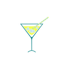 Glass with a cocktail, ice cubes and a straw. Flat style. Vector illustration.