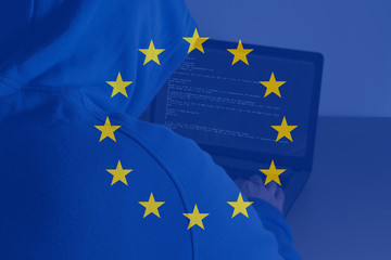 GDPR. Hacker working with laptop. General Data Protection Regulation. Cyber security and privacy.