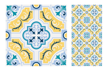tiles Portuguese patterns antique seamless design in Vector illustration vintage