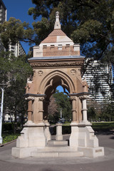 Fototapeta na wymiar Sydney Australia, ornate 1881 Victorian Gothic sandstone water fountain in Hyde Park
