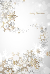 Christmas light vector background illustration with snowflakes and golden Merry Christmas text