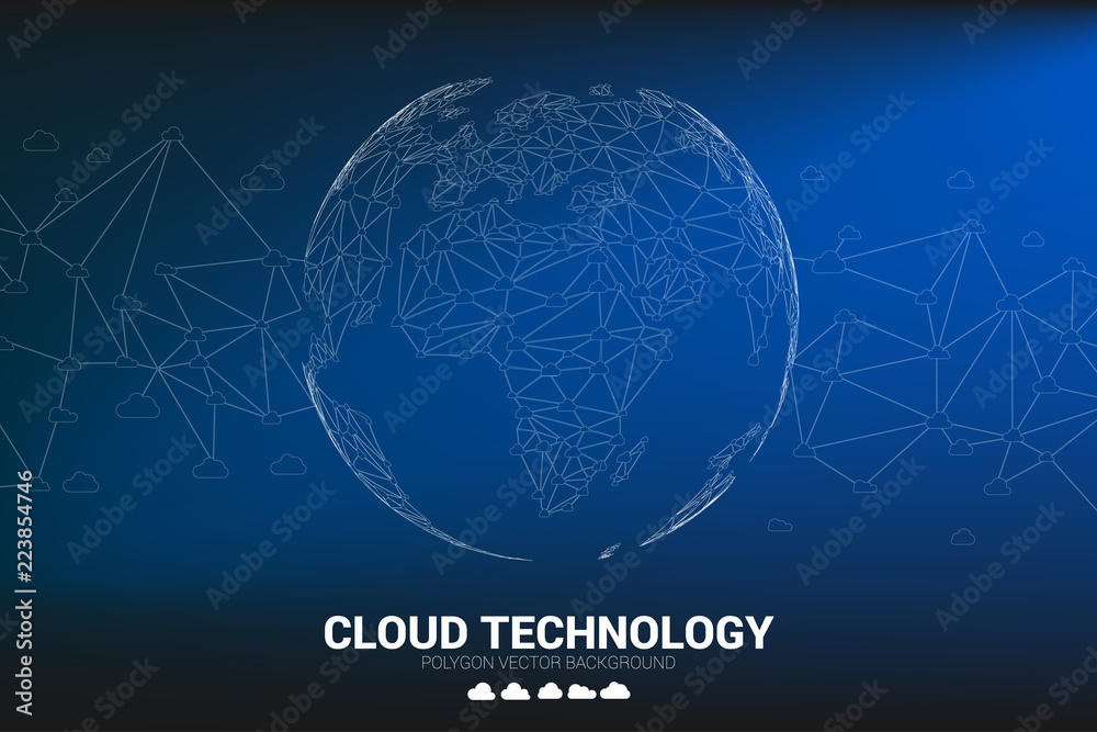 Aufkleber world globe with cloud icon polygon dot connected line. concept of cloud computing network technolog
