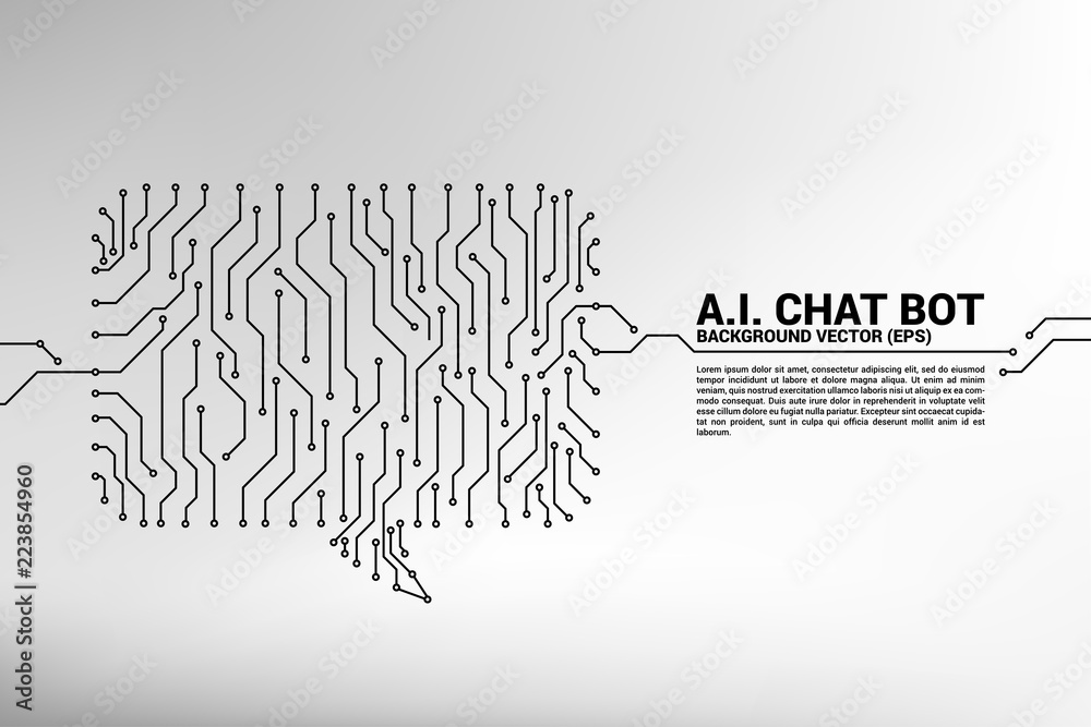 Poster talk bubble icon with dot and line connections with circuit board graphic style. concept of communication network.