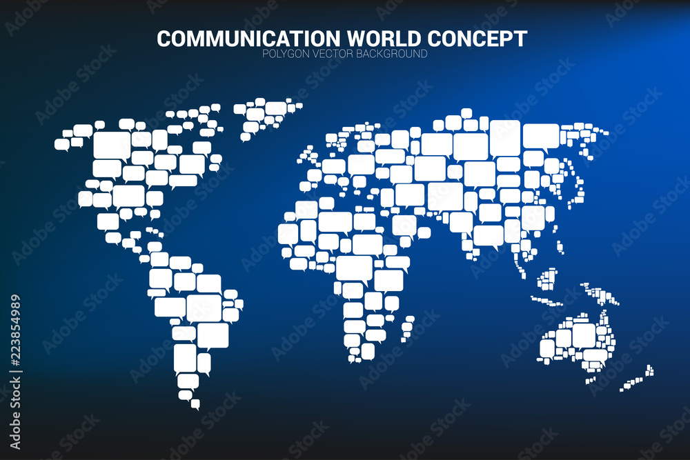 Poster group of speech bubble icon shape to world map . concept of communication network. 