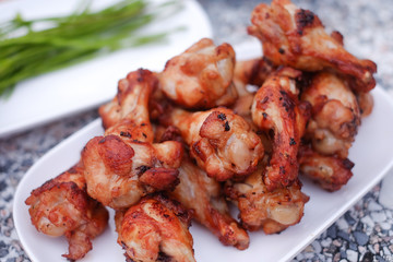 chicken wing fried on dish, food concept.