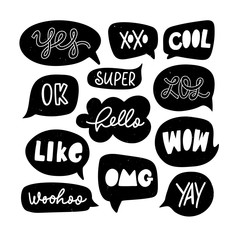 Vector set of speech bubbles in comic style with simple lettering.