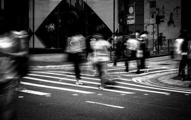 Pedestrians crossing the street on Hong Kong, Black & White style