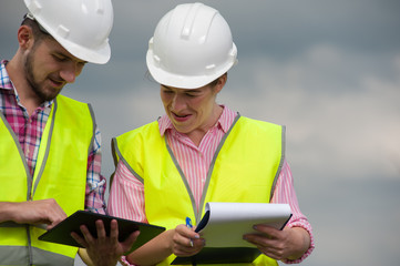 Concept of engineers and windmills