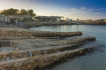 Fishing piers at sunset