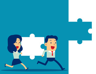 Fototapeta na wymiar Business teamwork and Jigsaw. Concept business vector illustration, Achievement, Successful.