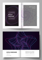 Vector layout of two A4 format cover mockups design templates for bifold brochure, flyer, report. Random chaotic lines that creat real shapes. Chaos pattern, abstract texture. Order vs chaos concept.