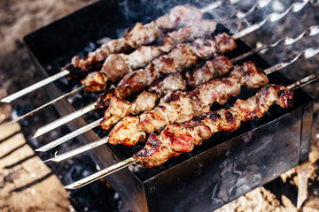 Barbecue skewers  on the brazier
